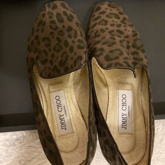 Auth Jimmy Choo Animal Print Brown Black Flats - Picture 3 of 14